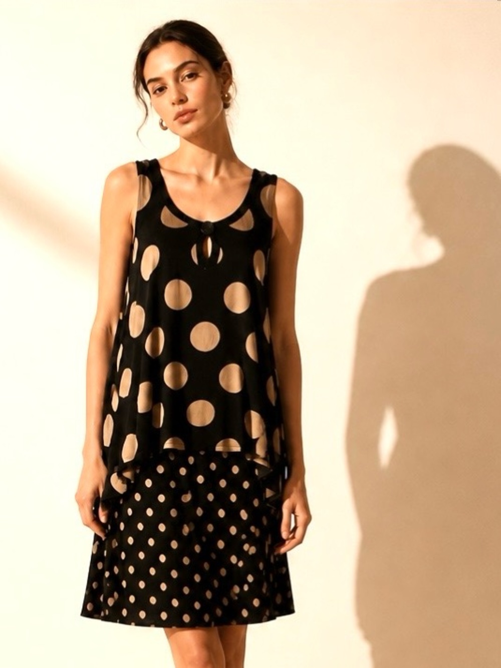 MAEVE Anthropologie Dress Polka Dot Overlay Jersey Knit Sleeveless Boho